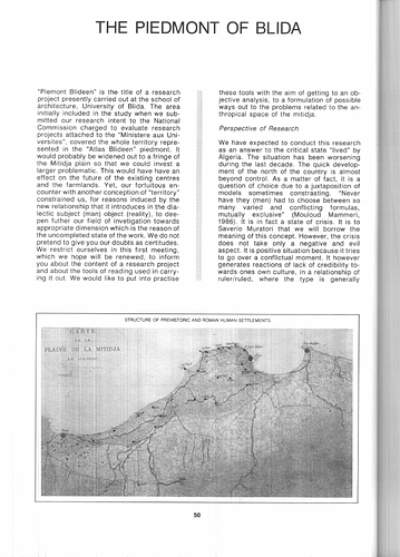 Blida  - Essay in Environmental Design, a journal dedicated to promoting and coordinating higher studies and research in the field of architecture, and urban and rural planning pertaining to the Islamic world.