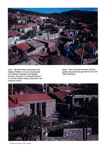 Emre Senan House - For the Aga Khan Award for Architecture nomination procedures, architects are requested to submit several layers of documentation including photography. These images supplement the slides and digital images also submitted. 