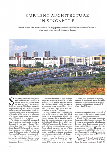  Singapore - An article in Mimar: Architecture in Development, an  international architecture magazine focusing on architecture in the developing world and related issues of concern.