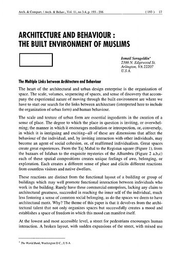 Architecture and Behaviour: The Built Environment of Muslims