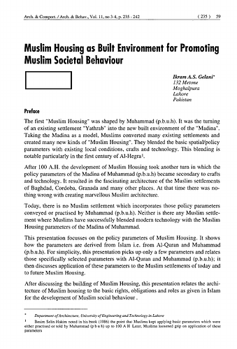 Muslim Housing as Built Environment for Promoting Muslim Societal Behaviour