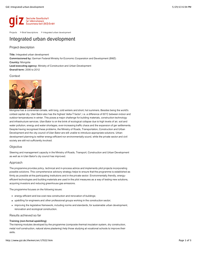 Brief project description of the GIZ project "Integrated urban development."