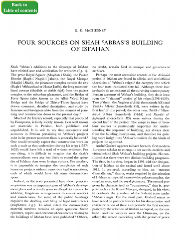 Four Sources on Shah Abbas's Buildings of Isfahan