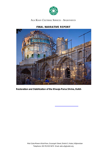 Restoration and Stabilization of the Khwaja Parsa Shrine Final Report