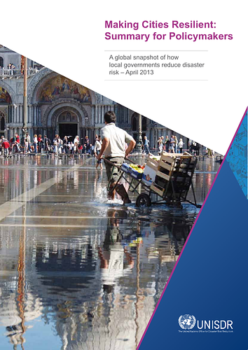 "The policy brief informs local policymakers about the current trends and activities taking place in selected cities that have signed up to the <a href="http://www.unisdr.org/campaign/resilientcities/"target="_blank">Making Cities Resilient Campaign</a> since 2010. The Summary draws largely on the findings of the Making Cities Resilient Report 2012, as well as interviews and information local governments have self-reported to the UN Office for Disaster Risk Reduction (UNISDR). <br/><br/>The brief highlights the Ten Essentials for Making Cities Resilient and illustrates examples from Austria, China, Ecuador, El Salvador, Guatemala, Indonesia, Nepal, the Philippines, South Africa, Spain, the United States, and Venezuela."