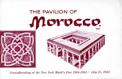 Moroccan Pavilion at the 1964-1965 World's Fair - This 8-page, monochrome, booklet contains excerpts from the remarks of Moroccan and World's Fair officials at the groundbreaking of the pavilion on July 25, 1963. It also contains photographs and illustrations.&nbsp;<div><br></div><div>Remarks by:&nbsp;</div><div><ul><li>Dr. Robert De Mondoza, Deputy Chief of Protocol<br></li><li>Governor Charles Poletti<br></li><li>Moktar Sbai, President of the Moroccan Pavilion, Inc.<br></li></ul></div><div><div><br></div></div>