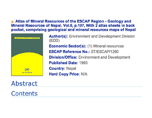 Brief description for the book <i>Atlas of Mineral Resources of the ESCAP Region - Geology and Mineral Resources of Afghanistan. Vol.11, p.85, With 4 atlas sheets in back pocket, comprising geological and mineral resources maps of Afghanistan</i>, published by United Nations ESCAP, 1995.