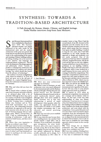 Synthesis: Towards a Tradition-Based Contemporary Architecture