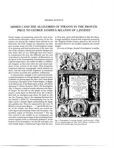 Ahmed I and the Allegories of Tyranny in the Frontispiece to George Sandy's Relation of a Journey