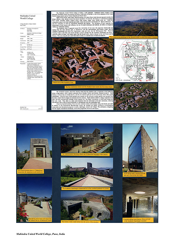 Mahindra United World College - <p>Presentation panels are drawings, images, and text graphically prepared by the architect and submitted to the Aga Khan Award for Architecture during the later round of the Award cycle. The portfolios are kept in the Aga Khan Trust for Culture Library for consultation purposes.</p>