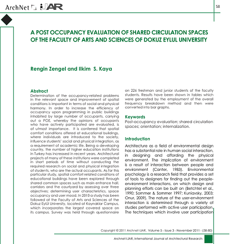 Post Occupancy Evaluation of Shared Circulation Spaces of the Faculty of Arts and Sciences of Dokuz Eylul University