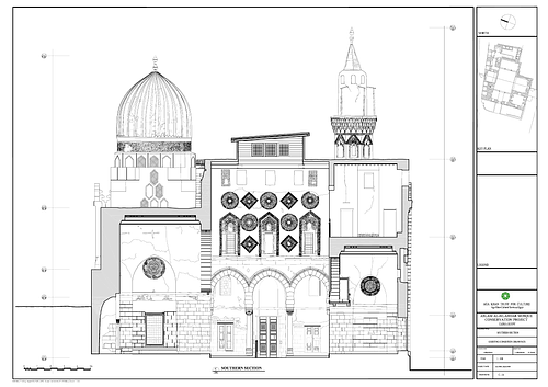 Amir Aslam al-Silahdar Funerary Complex Conservation - This drawing documents the work of the Historic Cities Programme in Cairo. The drawing is a CAD file converted to PDF.