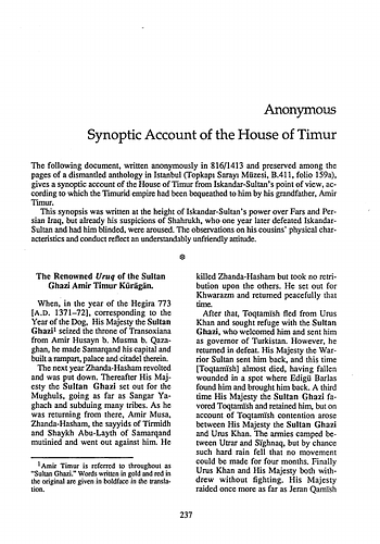 Synoptic Account of the House of Timur