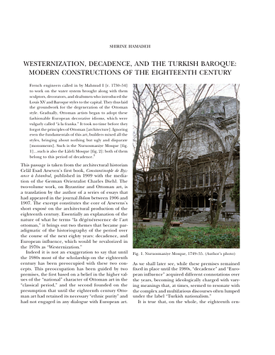 Westernization, Decadence, and the Turkish Baroque: Modern Constructions of the Eighteenth Century