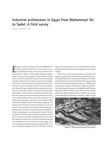 Industrial Architecture in Egypt from Muhammad 'Ali to Sadat: A Field Survey