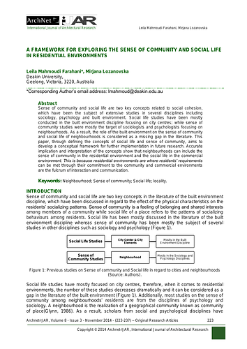 A Framework for Exploring the Sense of Community and Social Life in Residential Environments