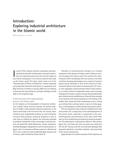 Introduction: Exploring Industrial Architecture in the Islamic World