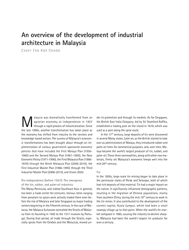 An Overview of the Development of Industrial Architecture in Malaysia