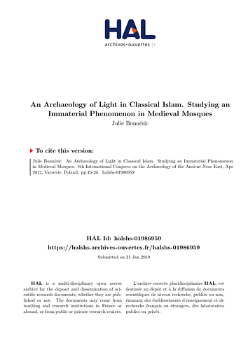 An Archaeology of Light in Classical Islam. Studying an Immaterial Phenomenon in Medieval Mosques