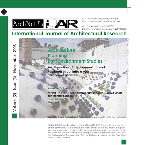 Archnet-IJAR International Journal of Architectural Research is an interdisciplinary, fully-refereed scholarly online journal of architecture, planning, and built environment studies. Two international boards (advisory and editorial) ensure the quality of scholarly papers and allow for a comprehensive academic review of contributions spanning a wide spectrum of issues, methods, theoretical approaches and architectural and development practices.  <br><br>ArchNet-IJAR provides a comprehensive academic review of a wide spectrum of issues, methods, and theoretical approaches. It aims to bridge theory and practice in the fields of architectural/design research and urban planning/built environment studies, reporting on the latest research findings and innovative approaches for creating responsive environments. Articles are listed individually and can be sorted by author, title or year.