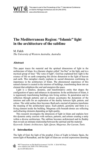 The Mediterranean Region: “Islamic” light  in the architecture of the sublime