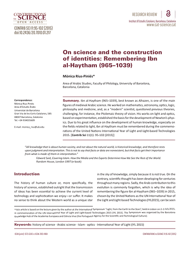 On science and the construction of identities: Remembering Ibn  al-Haytham (965–1039)