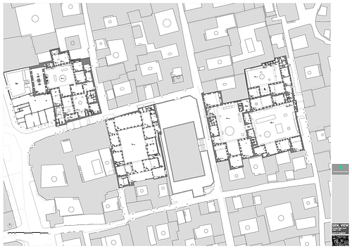 Beit Sibai Restoration: Plan, general view, ground floor level, work in progress