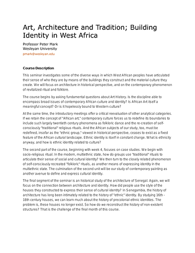 Art, Architecture and Tradition; Building Identity in West Africa