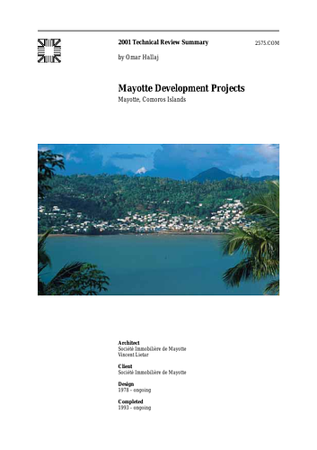 Mayotte Development Projects - The On-site Review Report, formerly called the Technical Review, is a document prepared for the Aga Khan Award for Architecture by commissioned independent reviewers who report to the Master Jury about a specific shortlisted project. The reviewers are architectural professionals specialised in various disciplines, including housing, urban planning, landscape design, and restoration. Their task is to examine, on-site, the shortlisted projects to verify project data seek. The reviewers must consider a detailed set of criteria in their written reports, and must also respond to the specific concerns and questions prepared by the Master Jury for each project. This process is intensive and exhaustive making the Aga Khan Award process entirely unique.
