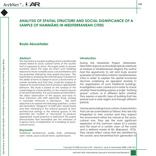 Analysis of Spatial Structure and Social Significance of a Sample of Hammams in Mediterranean Cities