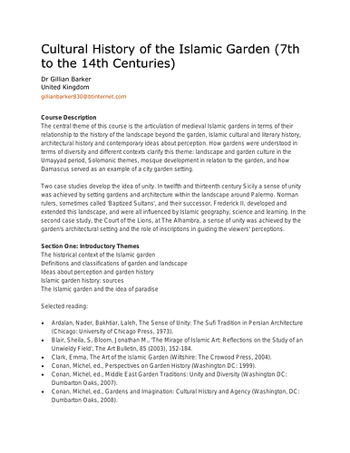 Cultural History of the Islamic Garden (7th to the 14th Centuries)