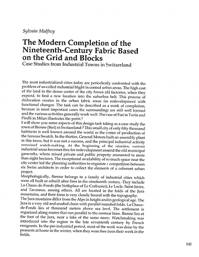 The Modern Completion of the XIXth Century Fabric Based on the Grid and Blocks: Case Studies from Industrial Towns in Switzerland