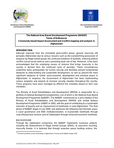 MRRD: The National Area Based Development Programme (NABDP) Terms of References Community based Impact Assessment and Conflict mapping and analysis in Afghanistan