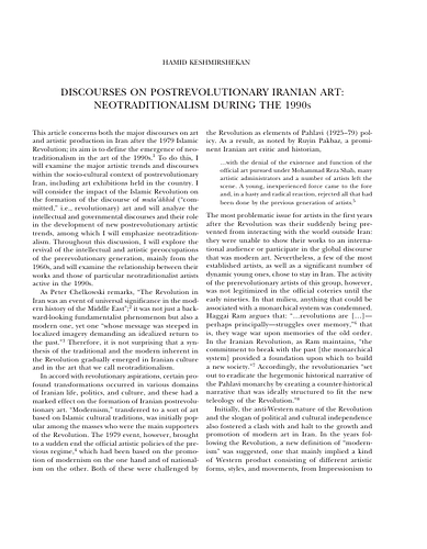 Discourses on Postrevolutionary Iranian Art: Neotraditionalism During the 1990s