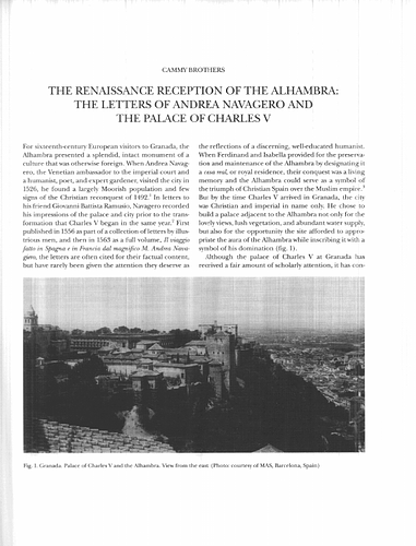 The Renaissance Reception of the Alhambra: The Letters of Andrea Navagero and the Palace of Charles V