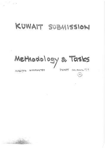  Kuwait City - A 22-page handwritten sample "methodology &amp; tasks" document for a submission for a project in Kuwait.
