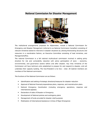 1 page text document describing the functions of the&nbsp;National Commission for Emergency and Disaster Management.