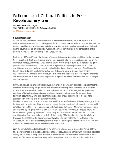 Religious and Cultural Politics in Post-Revolutionary Iran
