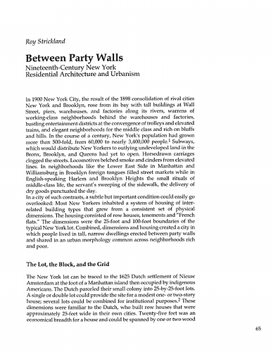 Between Party Walls: XIXth Century New York Residential Architecture and Urbanism