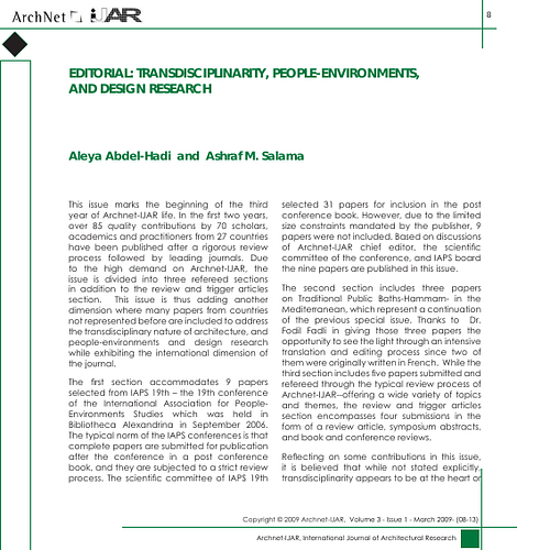 Editorial: Transdisciplinarity, People-Environment, and Design Research