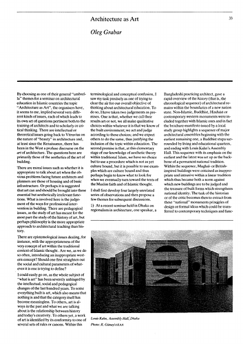 Oleg Grabar - Essay in Architecture Education in the Islamic World, proceedings of Seminar Ten in the series Architectural Transformations in the Islamic World.  Held in Granada, Spain, April 21-25, 1986.
