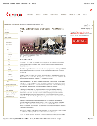 Brief webpage with information about UMCOR's "Afghanistan Emergency" project