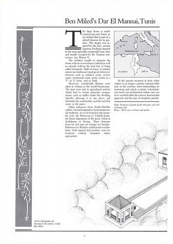 Tarak Ben Miled - An article in Mimar: Architecture in Development, an  international architecture magazine focusing on architecture in the developing world and related issues of concern.