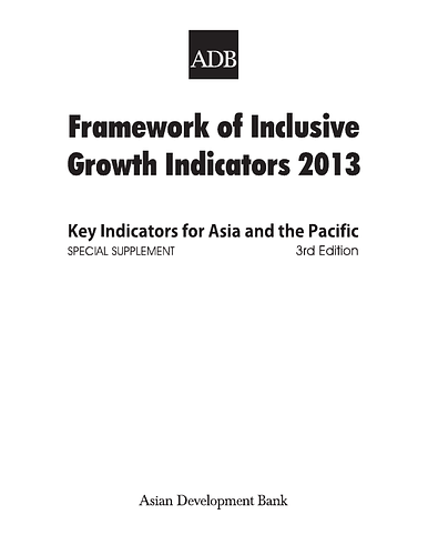 <p style="margin-bottom: 1.5em; padding: 0px;">The&nbsp;Framework of Inclusive Growth Indicators 2013 (FIGI 2013)&nbsp;is the third edition of the special supplement of the Key Indicators for Asia and the Pacific. The framework is composed of 35 indicators used as measures of income and nonincome outcomes of inclusive growth; the processes and inputs that are important to improve access to opportunities, social inclusion, social safety nets; and good governance and institutions.</p><p style="margin-bottom: 1.5em; padding: 0px;">Part I provides a comparative analysis of the improvements achieved by economies in developing Asia based on the rate of progress in the last 2 decades of 20 selected indicators of FIGI and also assesses if the improvements in the indicators in the 2000s accelerated over those in the 1990s. Part II contains updated statistical tables for the 35 FIGI indicators for the economies of developing Asia, along with brief nontechnical analysis of trends and inequalities on account of wealth, location, and sex.</p><p style="margin-bottom: 1.5em; padding: 0px;">Source: <a href="http://www.adb.org/publications/framework-inclusive-growth-indicators-2013-key-indicators-asia-and-pacific">ADB</a></p>