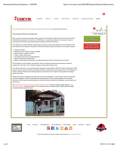 Brief webpage with information about UMCOR's international disaster response activities.