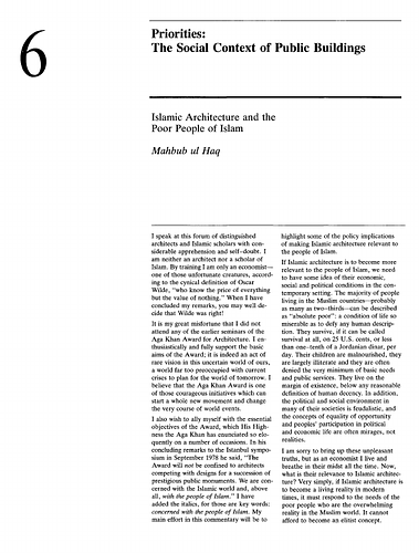 Essay in Places of Public Gathering in Islam, proceedings of Seminar Five in the series Architectural Transformations in the Islamic World. Held in Amman, Jordan, May 4-7, 1980.