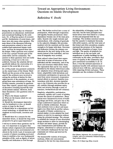 Balkrishna Vithaldas Doshi - Essay in Places of Public Gathering in Islam, proceedings of Seminar Five in the series Architectural Transformations in the Islamic World. Held in Amman, Jordan, May 4-7, 1980.