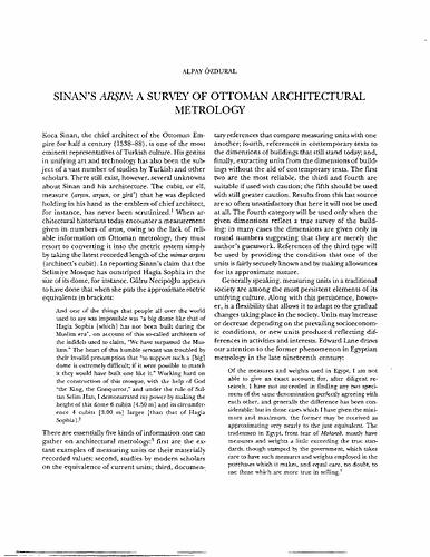Sinan's Arsin: A Survey of Ottoman Architectural Metrology