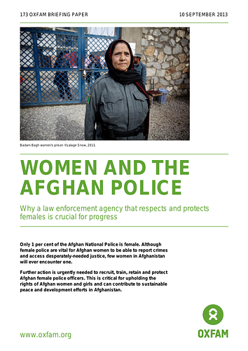 <div>Only 1 per cent of the Afghan National Police is female. Although female police are vital for Afghan women to be able to report crimes and access desperately-needed justice, few women in Afghanistan will ever encounter one.</div><div><br></div><div>Further action is urgently needed to recruit, train, retain and protect Afghan female police officers. This is critical for upholding the rights of Afghan women and girls and can contribute to sustainable peace and development efforts in Afghanistan.</div>