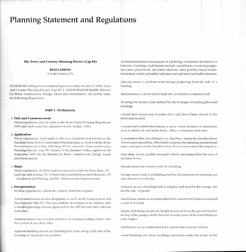 Planning Statement and Regulations